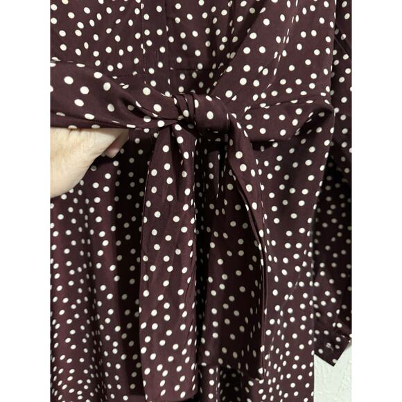 Lush Maroon Cream Polka Dot Tie Front Midi Dress Medium - Picture 4 of 4